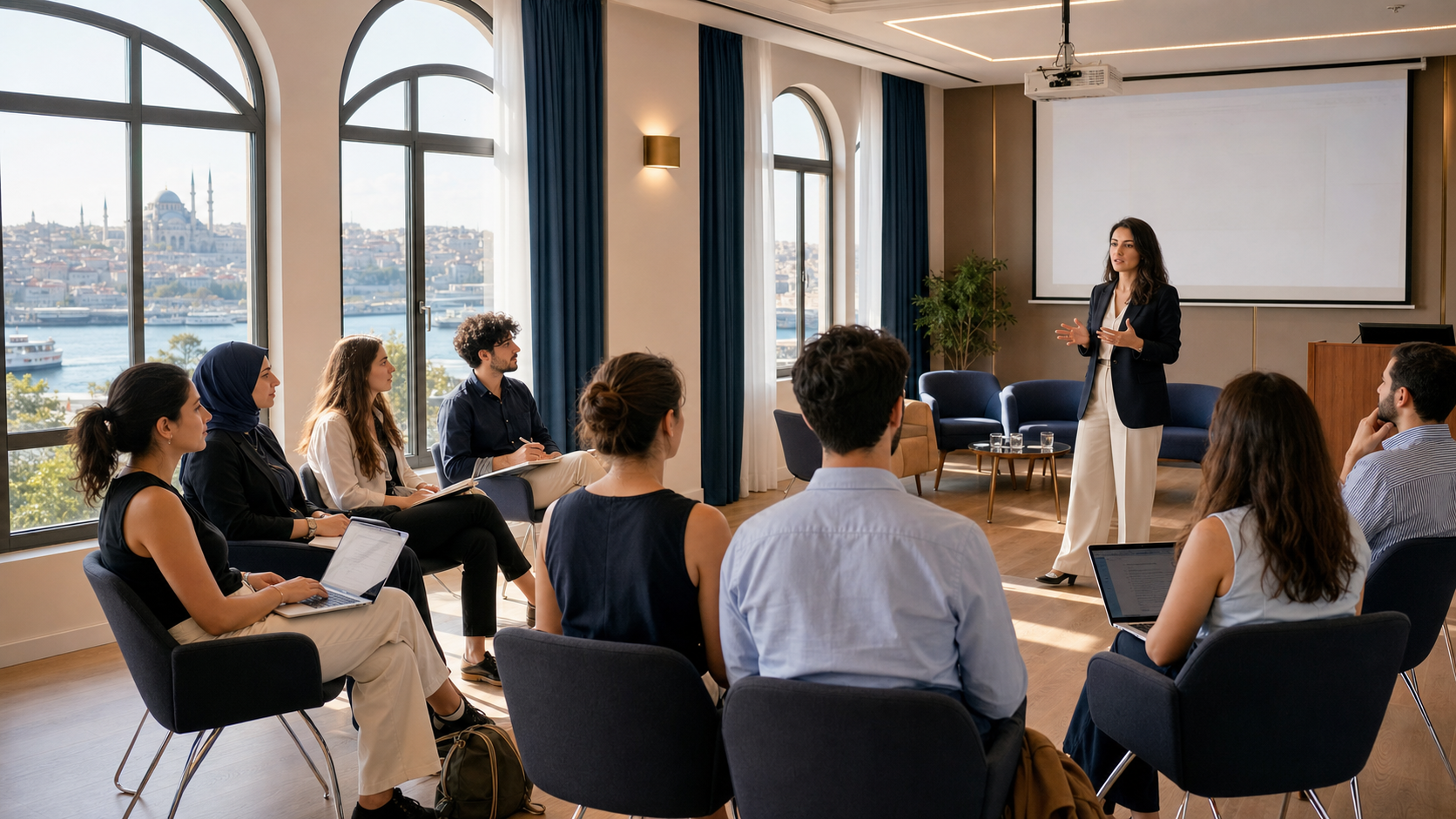 Seminer salonunda akademi programına katılan gençler