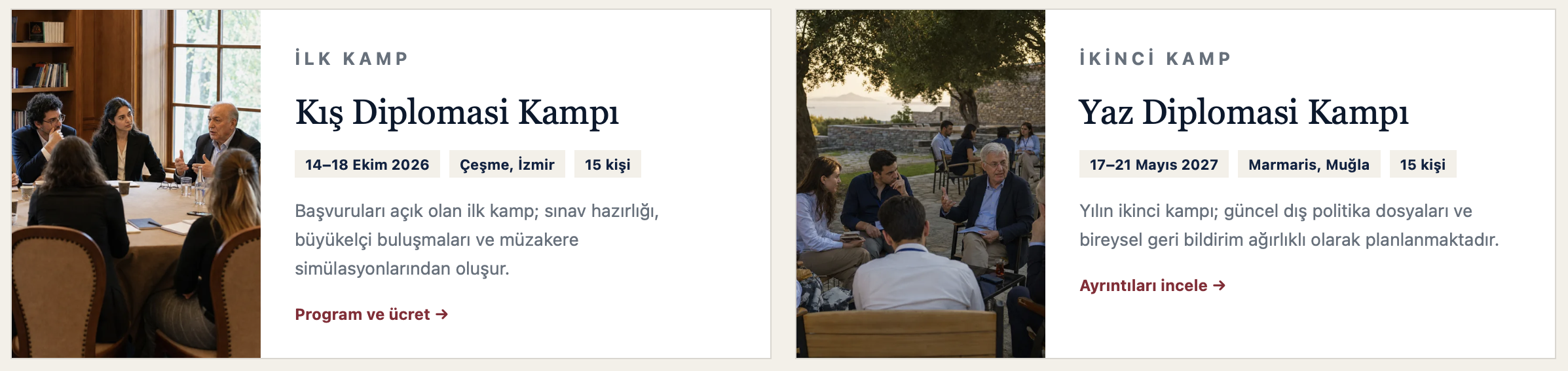 Kış ve Yaz Diplomasi Kampı kartları